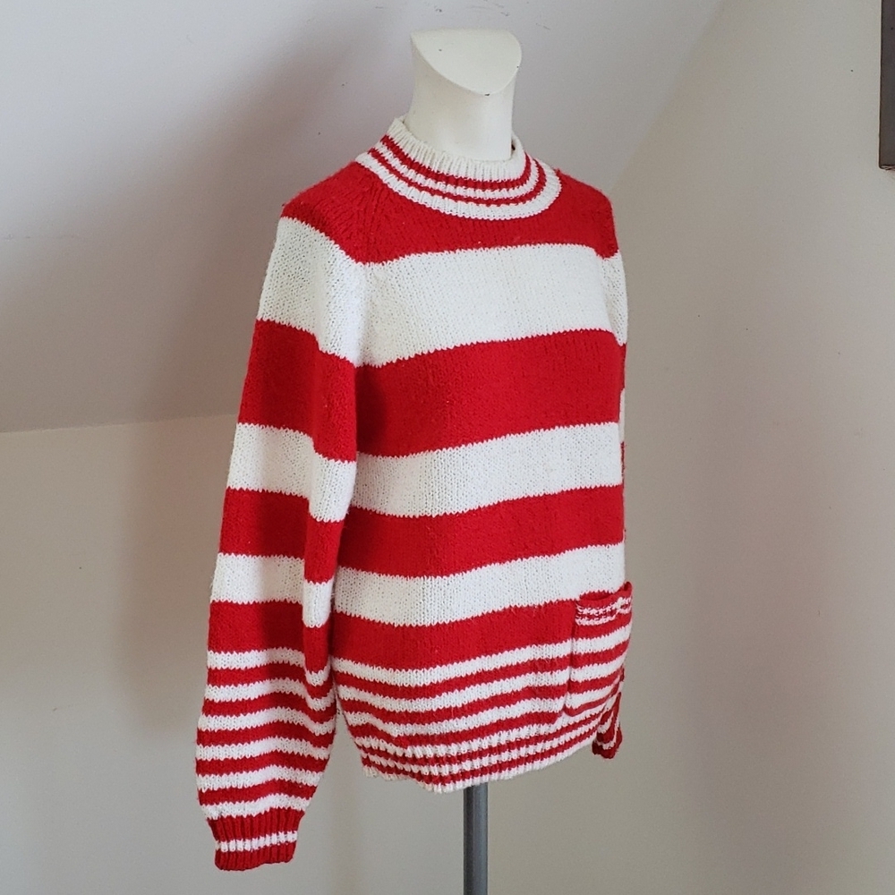 Vintage, Her's a Hug Red & White Stripe "Candy Cane" Christmas Sweater Size M - Picture 3 of 16